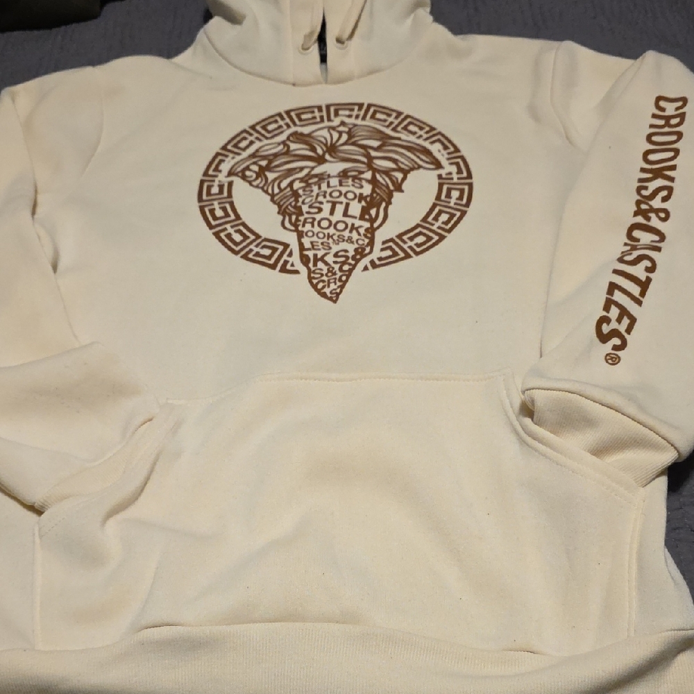 Crooks & Castles Off-White Hoodie with Brown Design